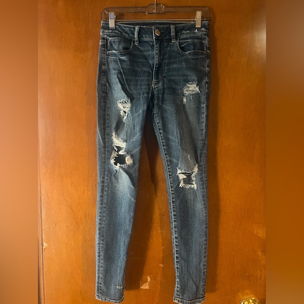 American Eagle Outfitters Dark Blue Distressed Skinny Jeans